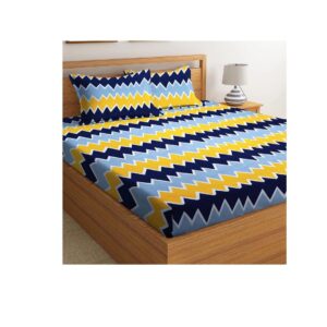 BSB HOME Yellow and Blue Double Abstract Floral Bedsheet - LXINDIA.COM