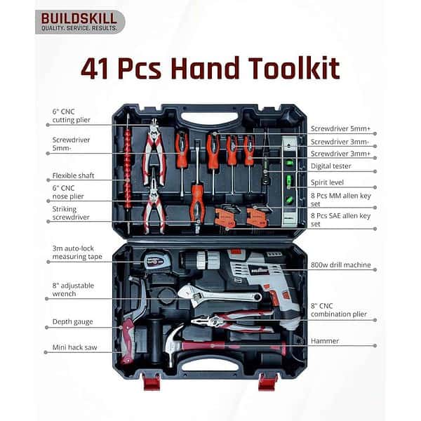 BUILDSKILL 41 Pcs Professional Drill Machine Box 800W2 - LXINDIA.COM