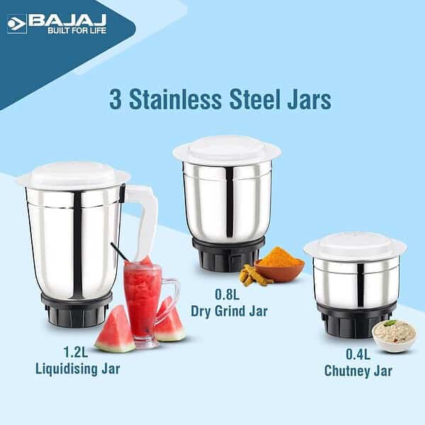 Bajaj 500 Watt GX 1 Mixer Grinder with 3 Jars white2 - LXINDIA.COM