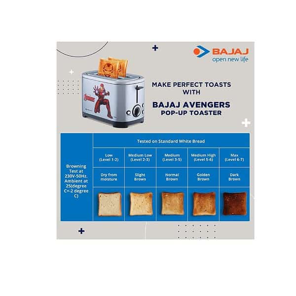 Bajaj Avengers 650W Pop Up Toaster with Plate Silver A - LXINDIA.COM