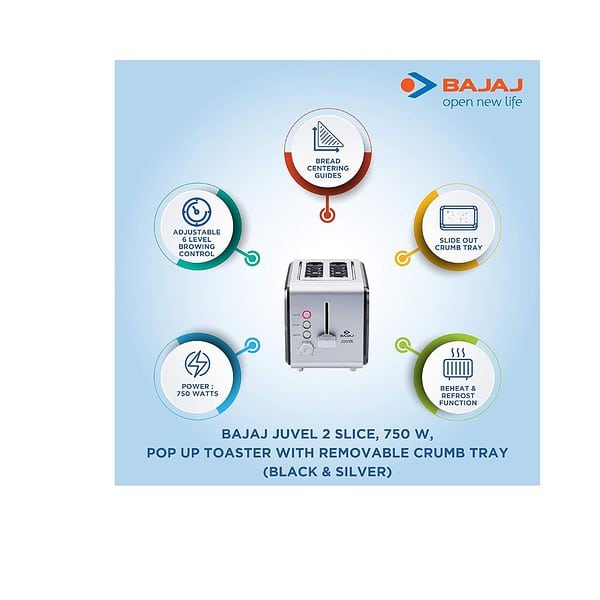 Bajaj Juvel 2 Slice 750 Watts Pop Up Toaster A - LXINDIA.COM