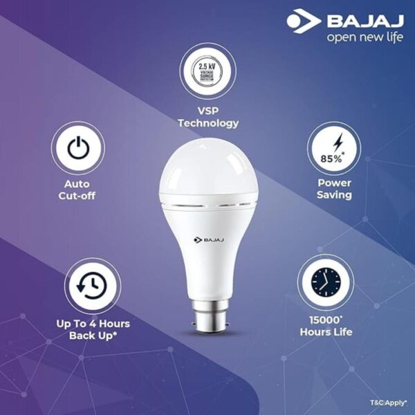 Bajaj LEDZ 8.5W Rechargeable Emergency Inverter LED Bulb White 3 - LXINDIA.COM