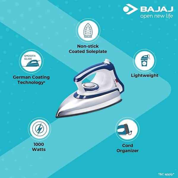 Bajaj Majesty DX 11 1000W Dry Iron White and Blue1 - LXINDIA.COM