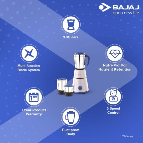 Bajaj Pluto Mixer Grinder 500W White1 - LXINDIA.COM