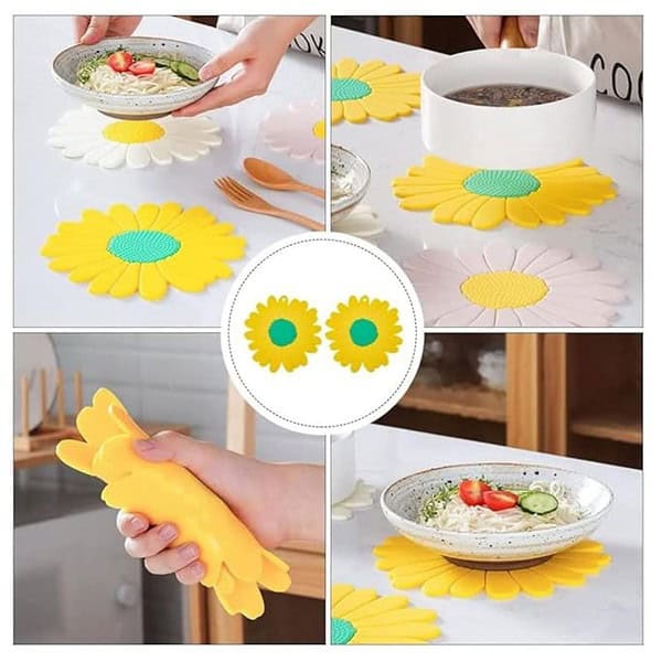 Besillia Sunflower Trivet Mat Heat Resistant Silicone Mat for Hot Pot Pack of 4 White 2 - LXINDIA.COM