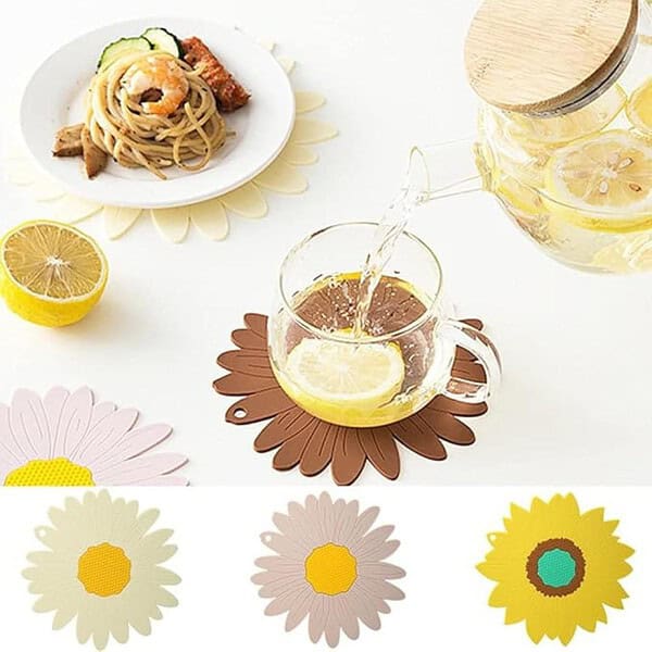 Besillia Sunflower Trivet Mat Heat Resistant Silicone Mat for Hot Pot Pack of 4 White 3 - LXINDIA.COM