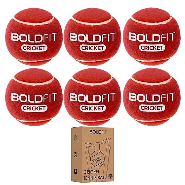 Boldfit Rubber Tennis Ball for Cricket Hard Tennis Cricket Ball Heavyweight Pack of 6 Red - LXINDIA.COM