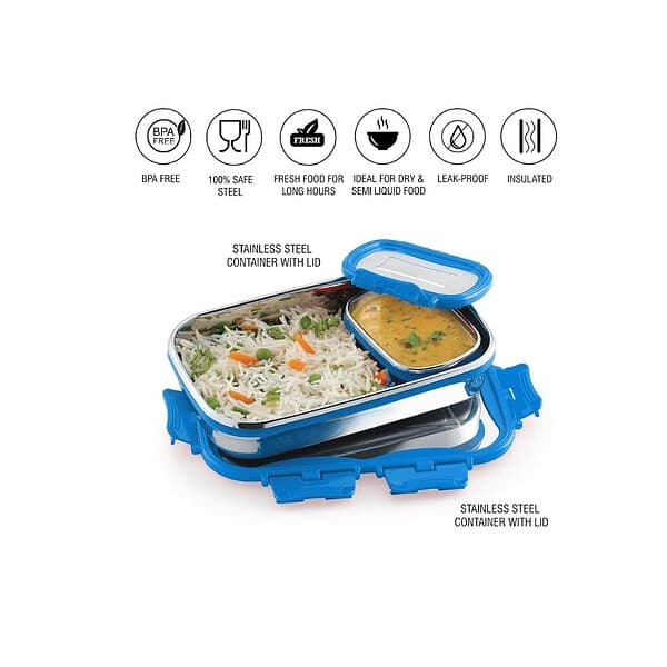 CELLO Click it Steel Insulated Lunch Box 1024mlBlue - LXINDIA.COM