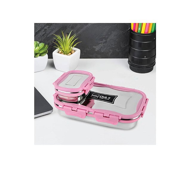 CELLO Click it Steel Insulated Lunch Box 1024mlPink a - LXINDIA.COM