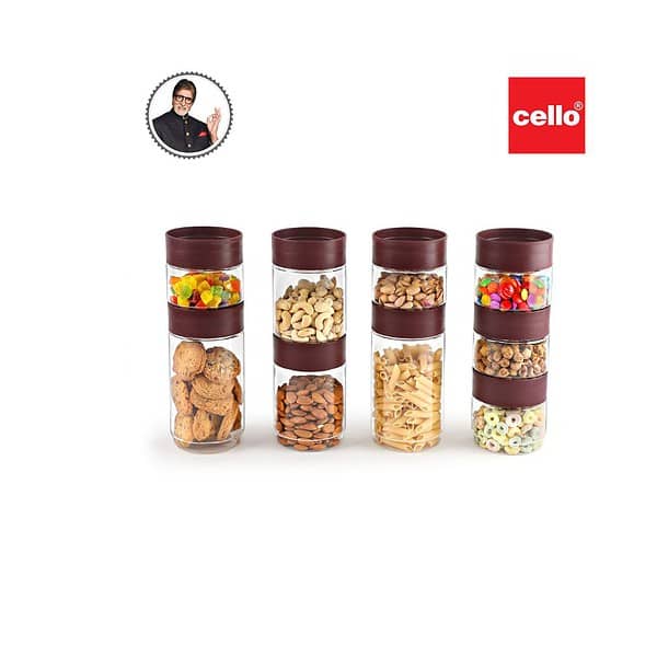 CELLO Modustack Stackable Container Set500ml 750ml 1000ml Set of 9 Maroon A - LXINDIA.COM