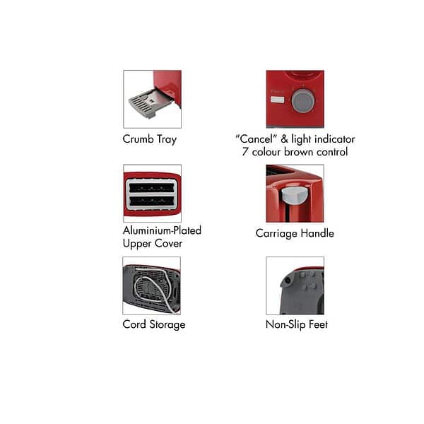 Cello Quick 2 Slice Pop Up 300 Toaster Red 700 watts A - LXINDIA.COM