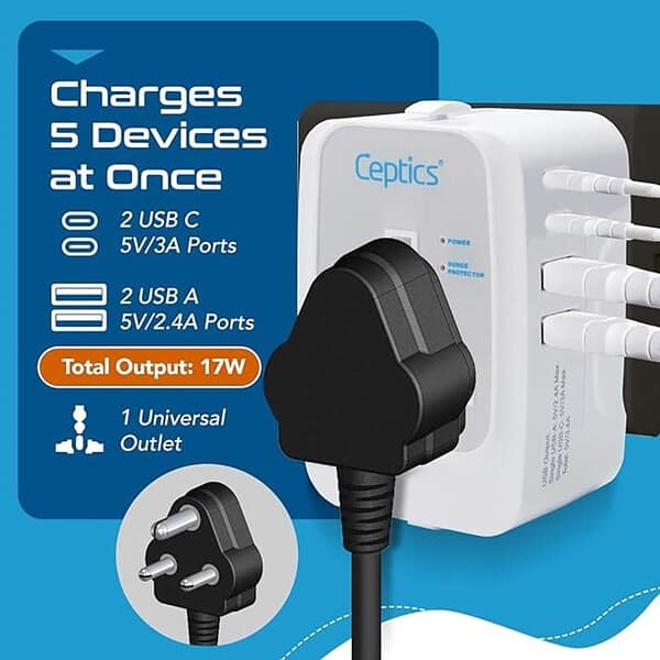 Ceptics Travel Adapter India to Universal Travel Adapter with Type C 2 - LXINDIA.COM