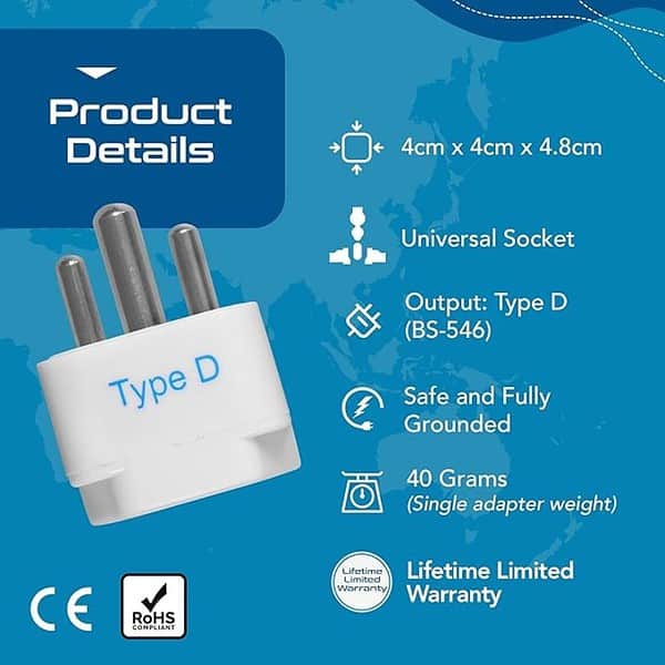 Ceptics USA to India Converter Plug Type D Plug Adapter White 3 - LXINDIA.COM