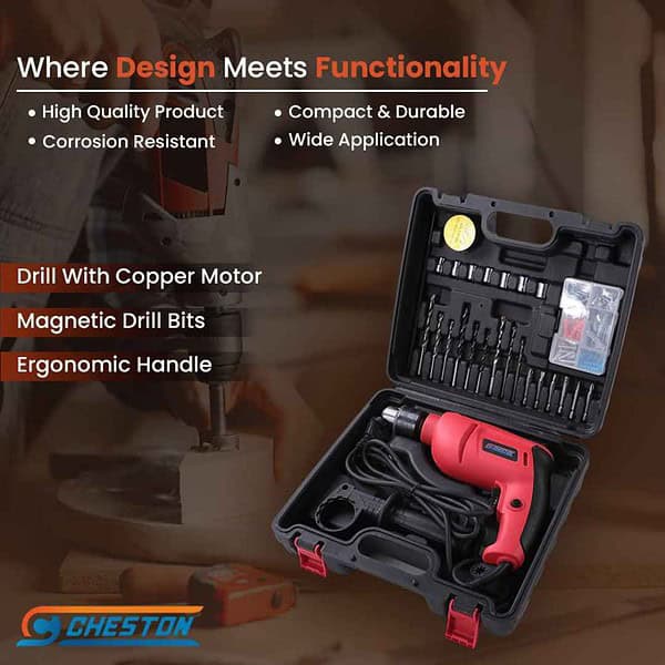 Cheston 13mm Drill Kit 600W Drill Machine Kit with 25 Pieces Tool1 - LXINDIA.COM