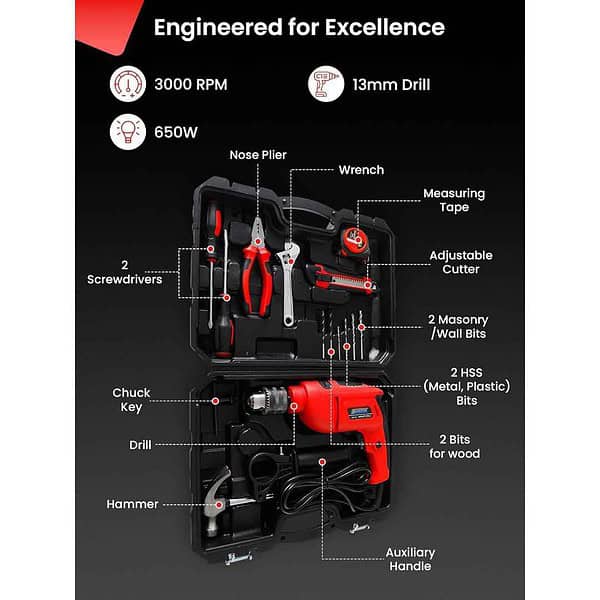 Cheston 13mm Drill Kit 650W Powerful Impact Drill Machine Kit2 - LXINDIA.COM