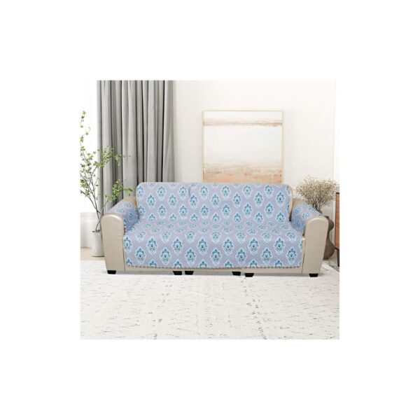 Columbia Blue KINGLY Velvet 1 Seater Quilted Digital Printed Sofa Cover - LXINDIA.COM