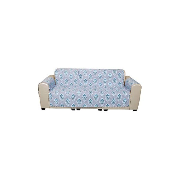 Columbia Blue KINGLY Velvet 1 Seater Quilted Digital Printed Sofa Cover a - LXINDIA.COM