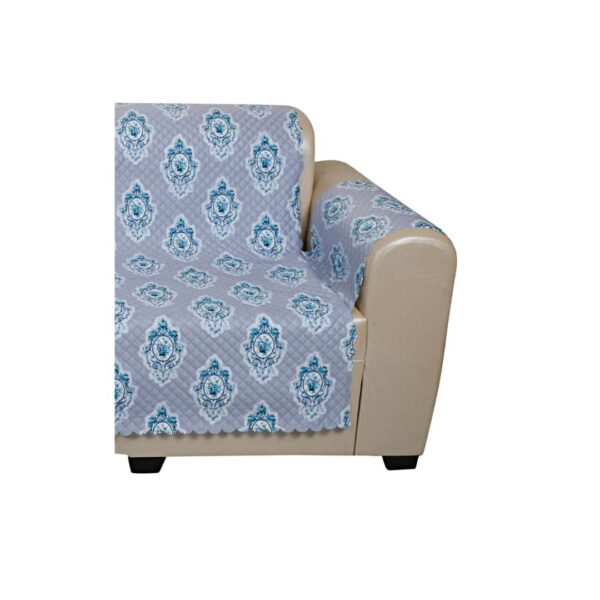 Columbia Blue KINGLY Velvet 1 Seater Quilted Digital Printed Sofa Cover b - LXINDIA.COM