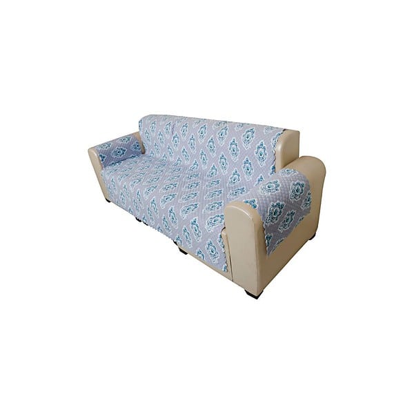 Columbia Blue KINGLY Velvet 1 Seater Quilted Digital Printed Sofa Cover c - LXINDIA.COM