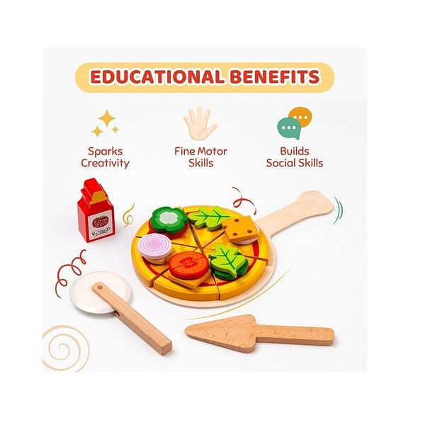 Cots and Cuddles Wooden Pizza Making Pretend Play Set with Oven for Kids 2 - LXINDIA.COM