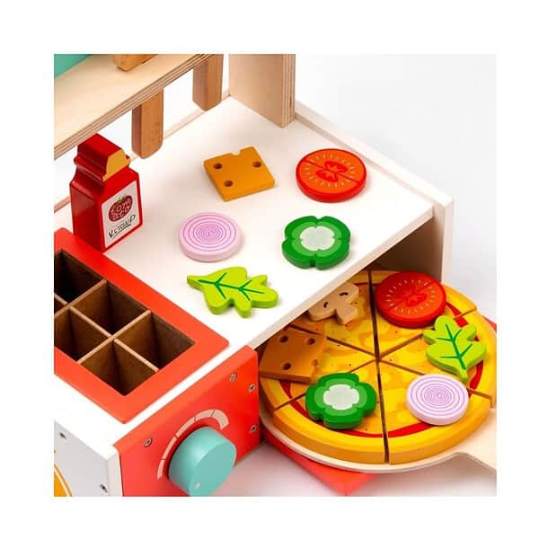 Cots and Cuddles Wooden Pizza Making Pretend Play Set with Oven for Kids 3 - LXINDIA.COM