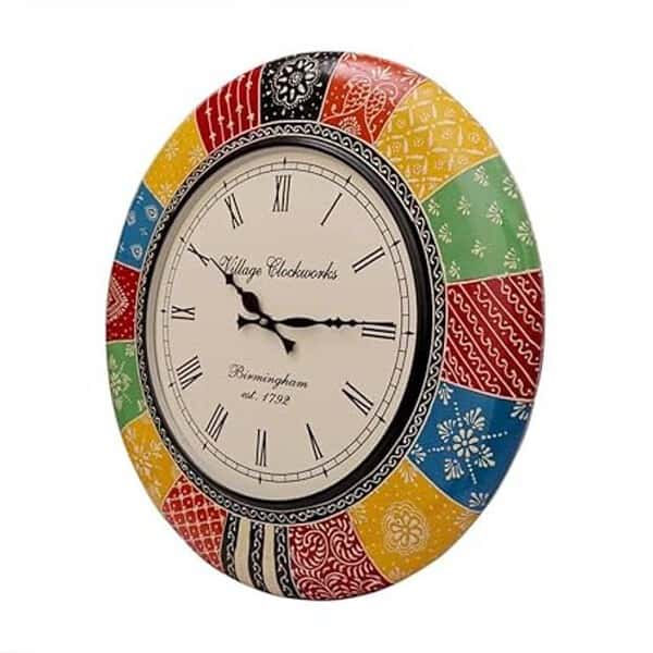 Crafted wonders 12 inch Colourful Round Wooden Wall Clock Numeric 1 - LXINDIA.COM