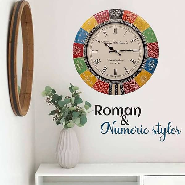 Crafted wonders 12 inch Colourful Round Wooden Wall Clock Numeric 2 - LXINDIA.COM