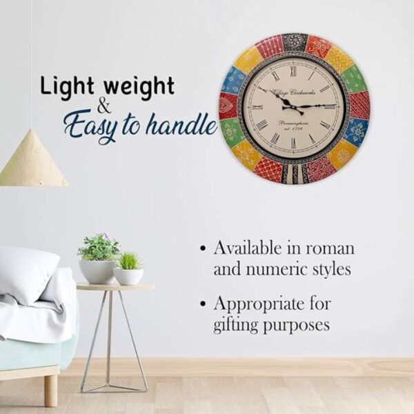 Crafted wonders 12 inch Colourful Round Wooden Wall Clock Numeric 3 - LXINDIA.COM