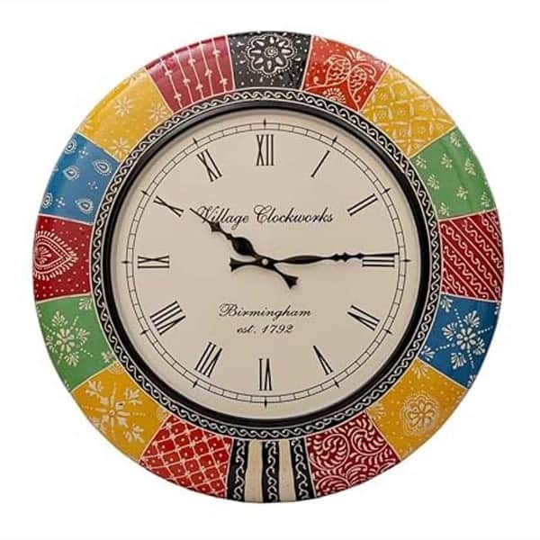 Crafted wonders 12 inch Colourful Round Wooden Wall Clock Numeric - LXINDIA.COM