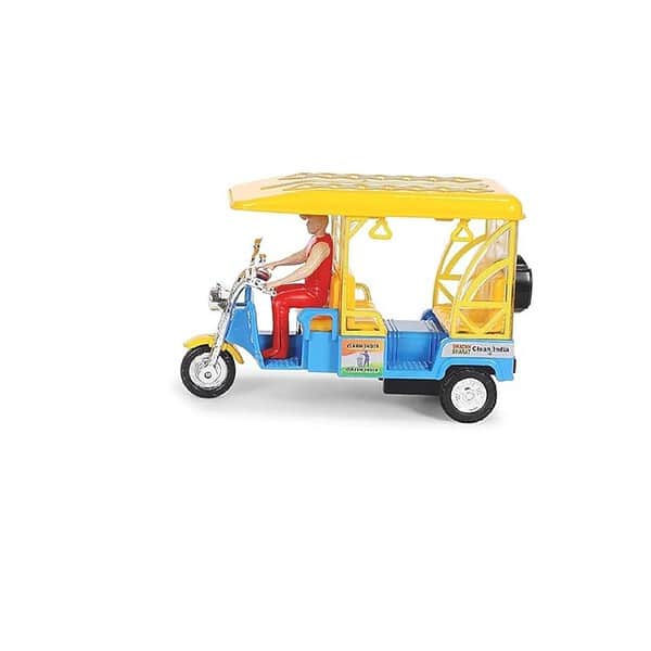 Cube Play Pull Back Auto Rickshaw Toys Blue Yellow - LXINDIA.COM