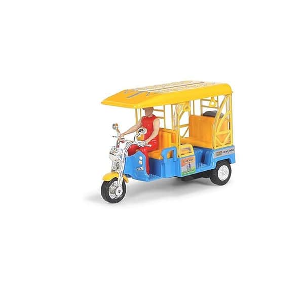 Cube Play Pull Back Auto Rickshaw Toys Blue Yellow A - LXINDIA.COM