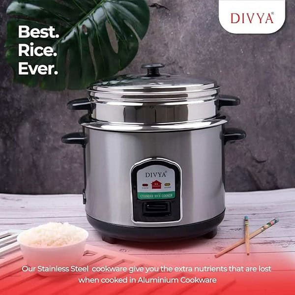 DIVYA Stainless Steel 1.8 Liters Cylinder Electric Rice Cooker 3 - LXINDIA.COM