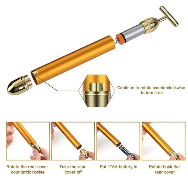 Dealsure 24k Gold Energy Beauty Bar Electric Vibration Facial Massage Roller1 - LXINDIA.COM