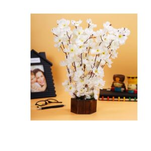 Dekorly White Cherry Blossom With Vintage Wooden Pot - LXINDIA.COM