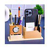 Deskart Wooden Pen Holder visting card and mobile stand With Clock Beige - LXINDIA.COM