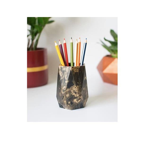 Dwell dapper Hexagonal Pencil and Pen Holder Black With Golden - LXINDIA.COM