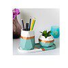 Dwell dapper Hexagonal Pencil and Pen Holder White and Teal set of 3 - LXINDIA.COM