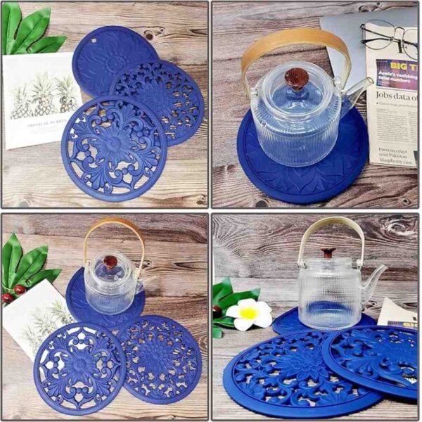 EZYHOME Set of 3 Silicone Trivet Mat Hot Pot Holder Hot Pads for Table Countertop Blue 3 - LXINDIA.COM