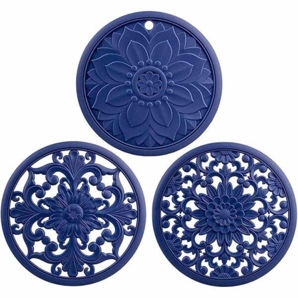 EZYHOME Set of 3 Silicone Trivet Mat Hot Pot Holder Hot Pads for Table Countertop Blue - LXINDIA.COM