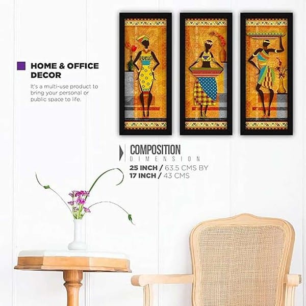 FATMUG Wall Paintings For Living Room With Frame Tribal Abstract Set of 3 2 - LXINDIA.COM