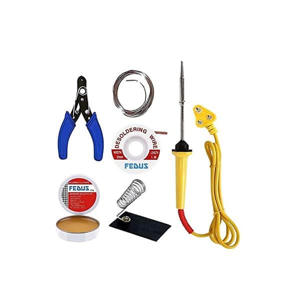 FEDUS 6 in 1 Electric Soldering Iron Stand Tool Wire Stripper Kit Soldering Kit Set with 25W Welding Stick Desoldering - LXINDIA.COM