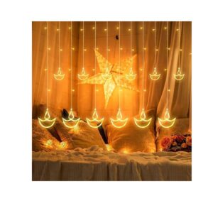 FLYNGO 12 Diya 138 LED Curtain String Lights for Decoration Warm White - LXINDIA.COM