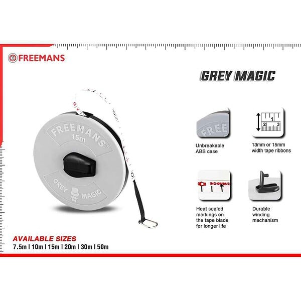 FREEMANS FM15 Grey Magic Fibreglass Measuring Tape 15m1 - LXINDIA.COM