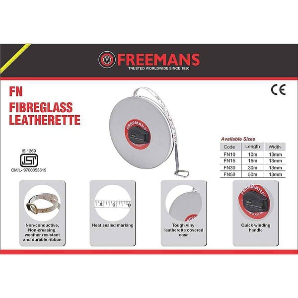 FREEMANS Leatherette Fibreglass Measuring Tape 30m1 - LXINDIA.COM