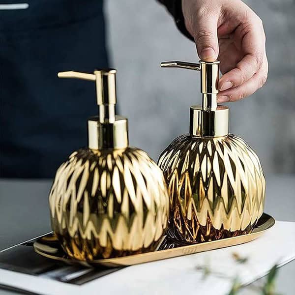 FabSeasons spherical Soap Dispenser with Pump Golden 1 2 - LXINDIA.COM