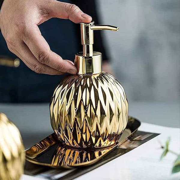 FabSeasons spherical Soap Dispenser with Pump Golden 2 1 - LXINDIA.COM