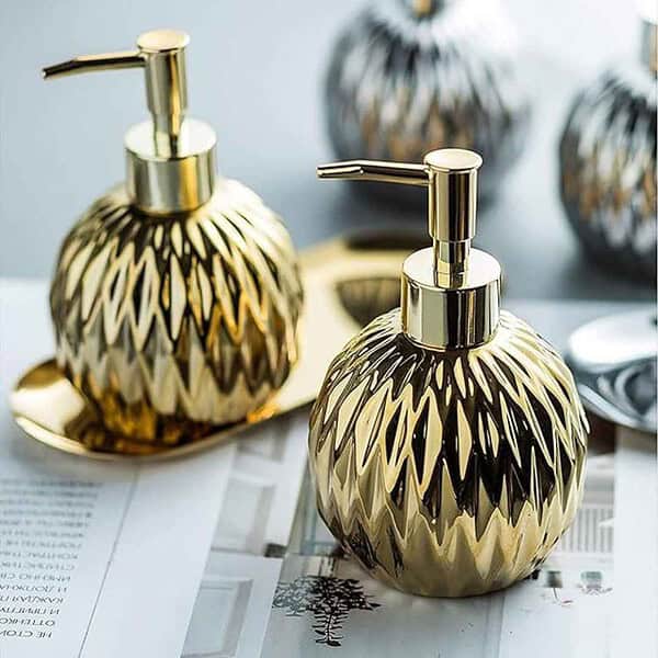 FabSeasons spherical Soap Dispenser with Pump Golden 3 1 - LXINDIA.COM