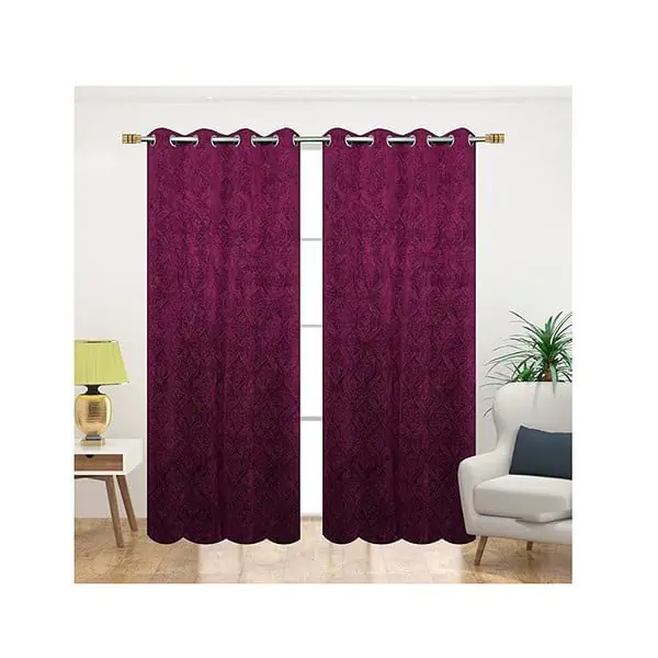 Fabrilia Velvet Eyelet Window Curtain 5 feet for Living Room Bedroom Wine - LXINDIA.COM