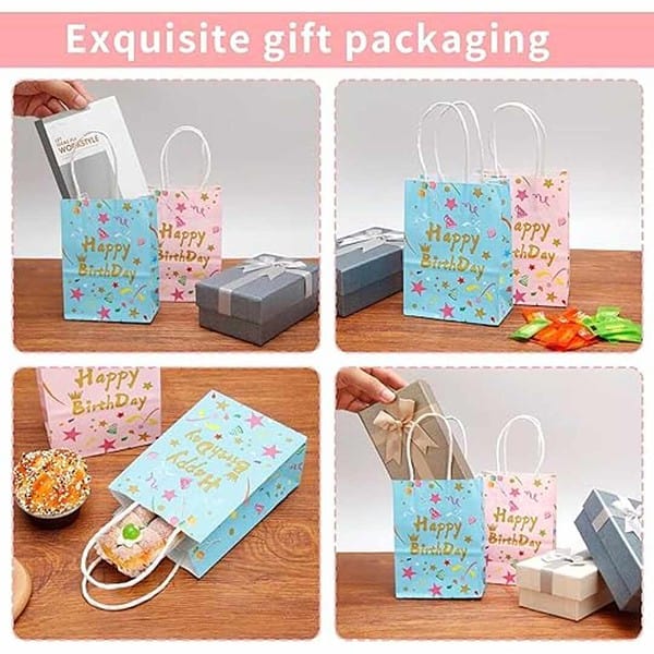 Festiko 10 Pcs Paper Gift Bags Happy Birthday Multicolor 1 - LXINDIA.COM