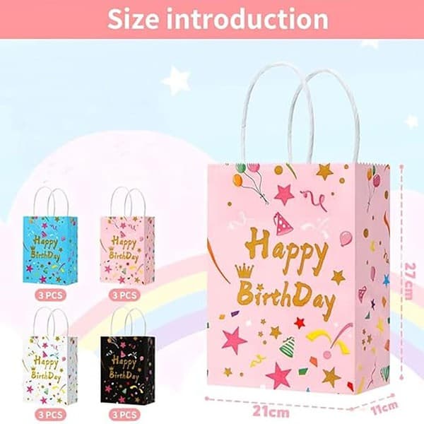 Festiko 10 Pcs Paper Gift Bags Happy Birthday Multicolor 2 - LXINDIA.COM